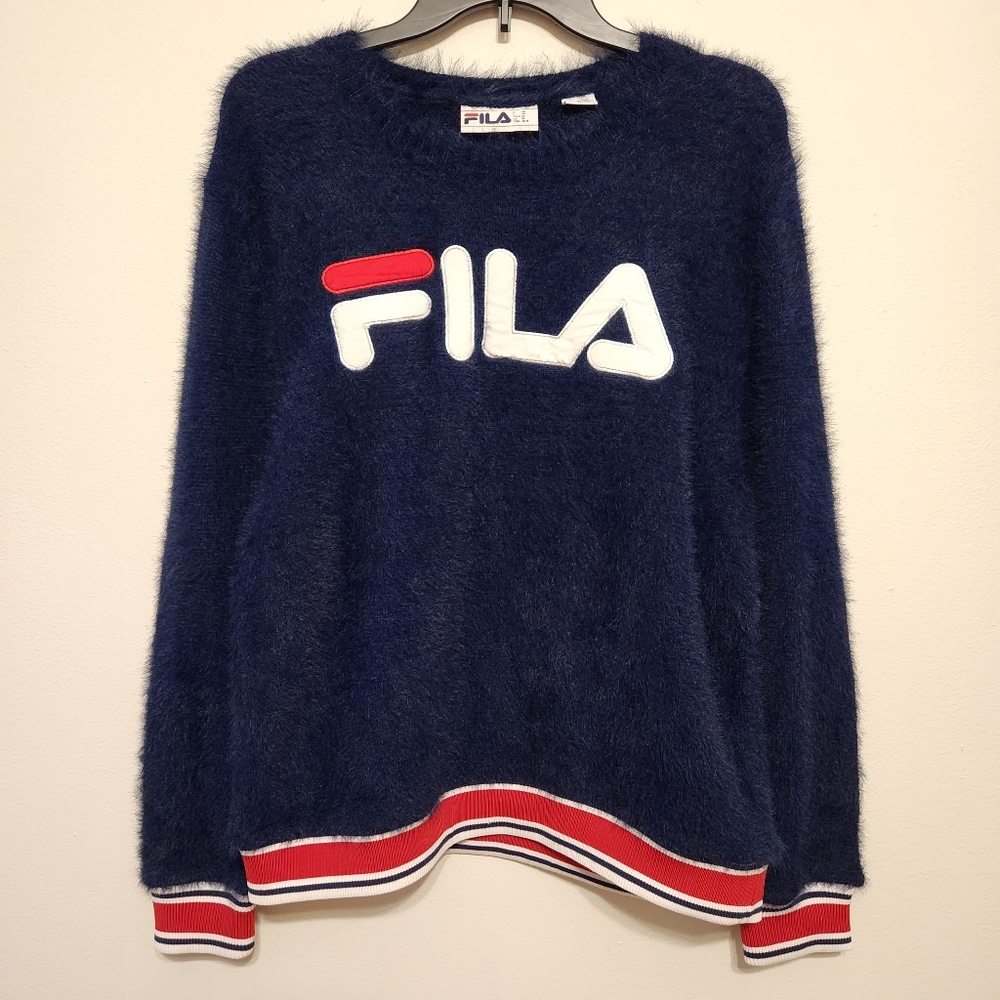 Fila Blue Fuzzy Eyelash Cash Crewneck Sweatshirt